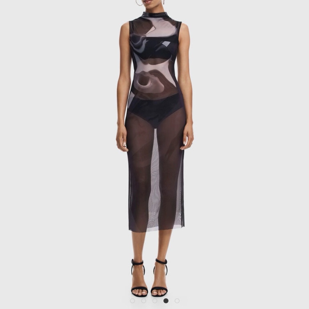 NWOT Desigual $189 MSRP Lincoln Sheer Sleeveless Black & Gray Mesh Midi Dress - Picture 3 of 11